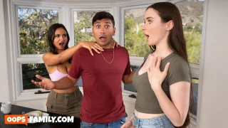 Sexy latina Hailey Rose caught her husband cheating with her busty stepsister Hazel Moore and joins them in rough threesome
