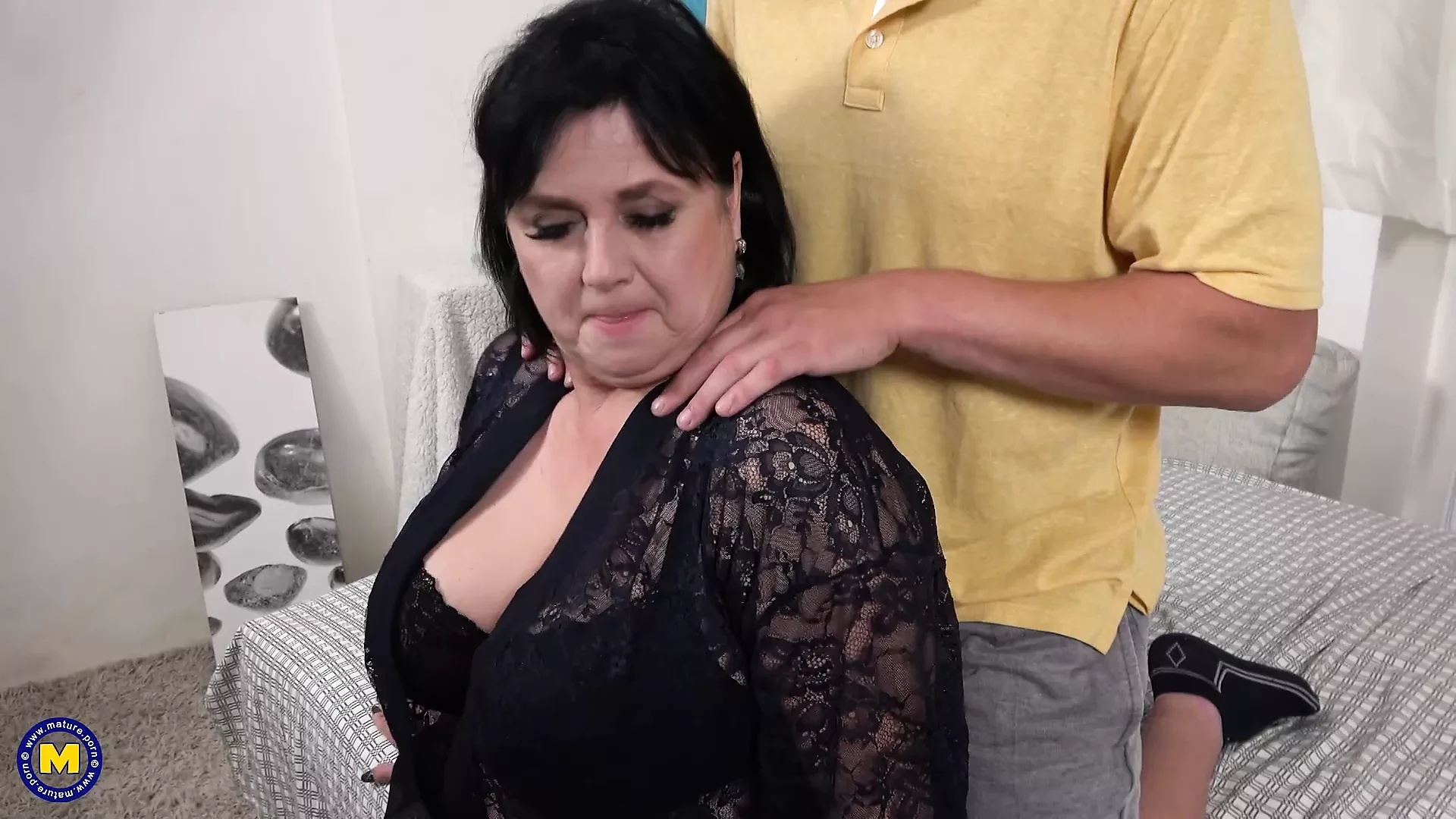 Busty natural mature BBW sucks and fucks young guy