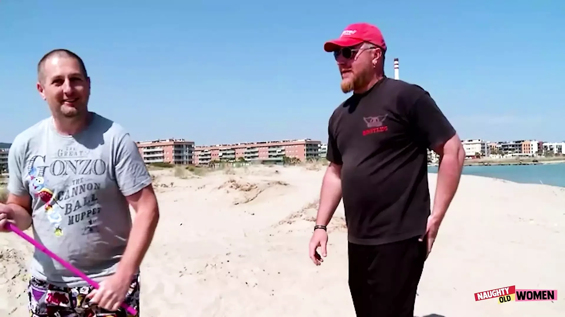 Two guys pick up a kinky babe on the beach and demolish all her holes