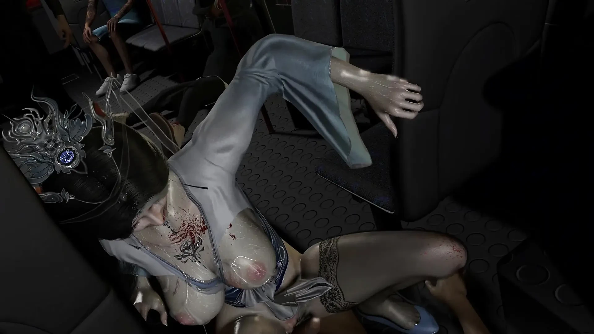3D big boobs cosplay model cheating with big dick on the bus