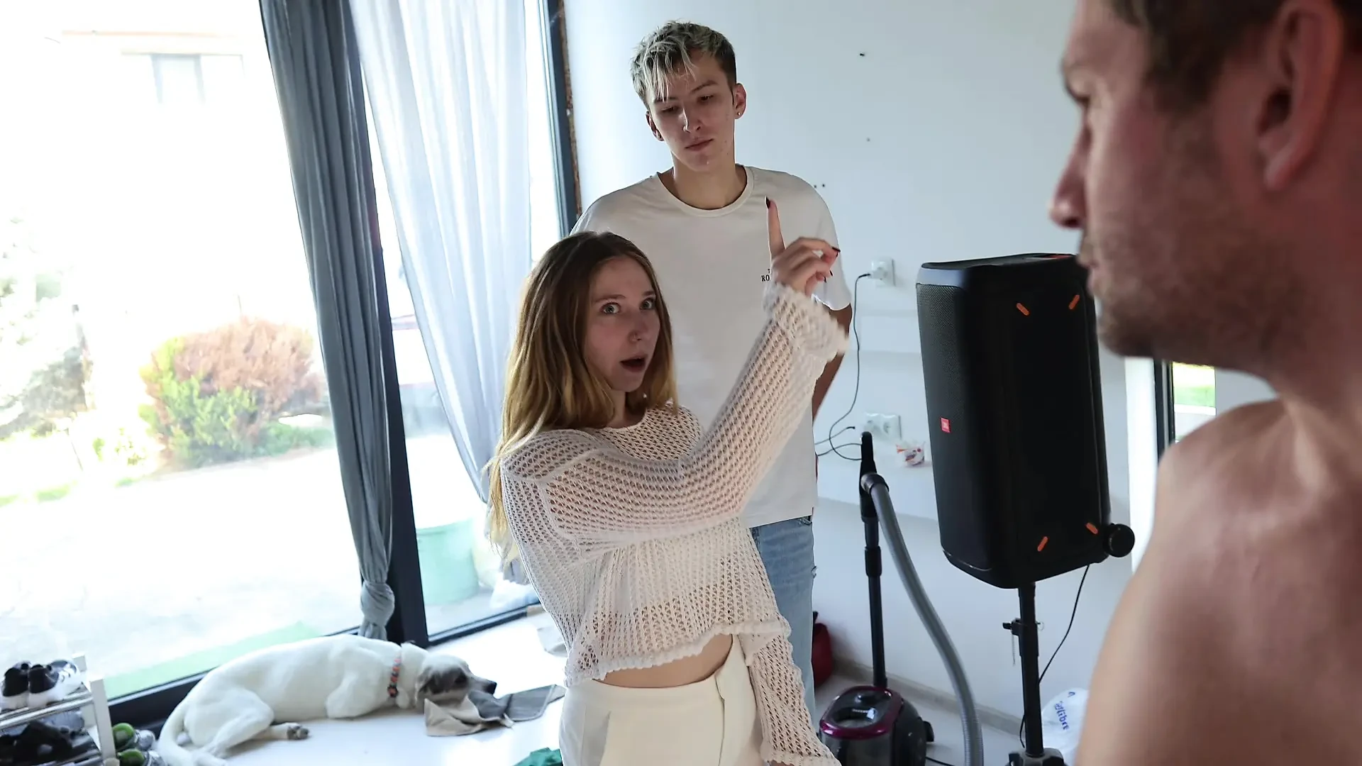 Cuckold watches as a man fucks his girlfriend and cums in her mouth