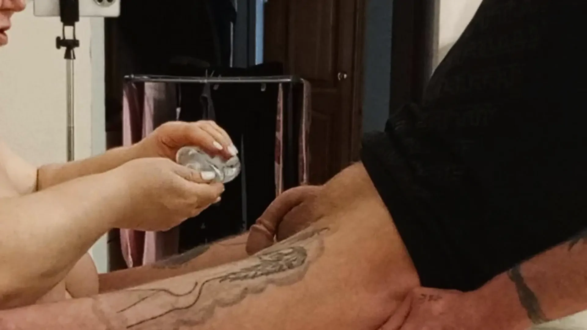 neighbor does an oil dick hand job