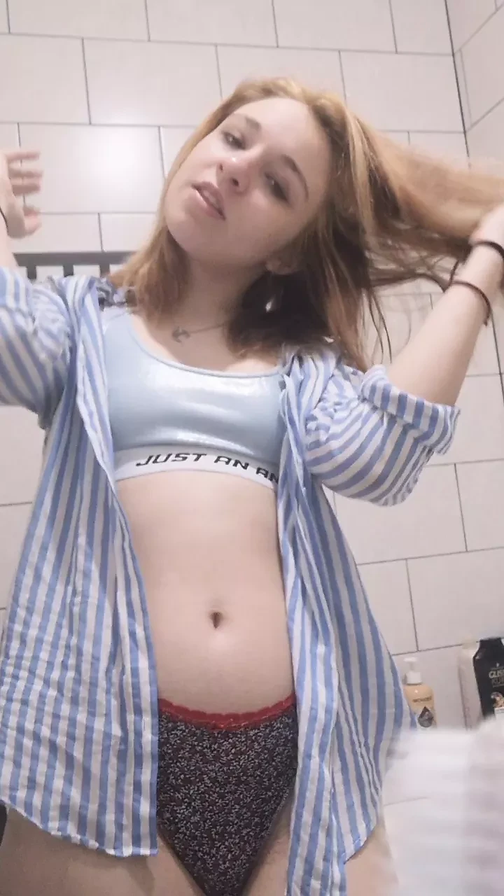 Nice naked bathroom striptease masturbation with passionate orgasm