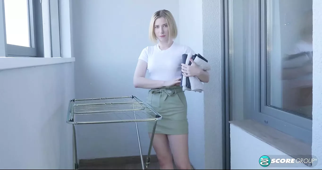 Blonde 21-year-old Mila shows off her alabaster skin and