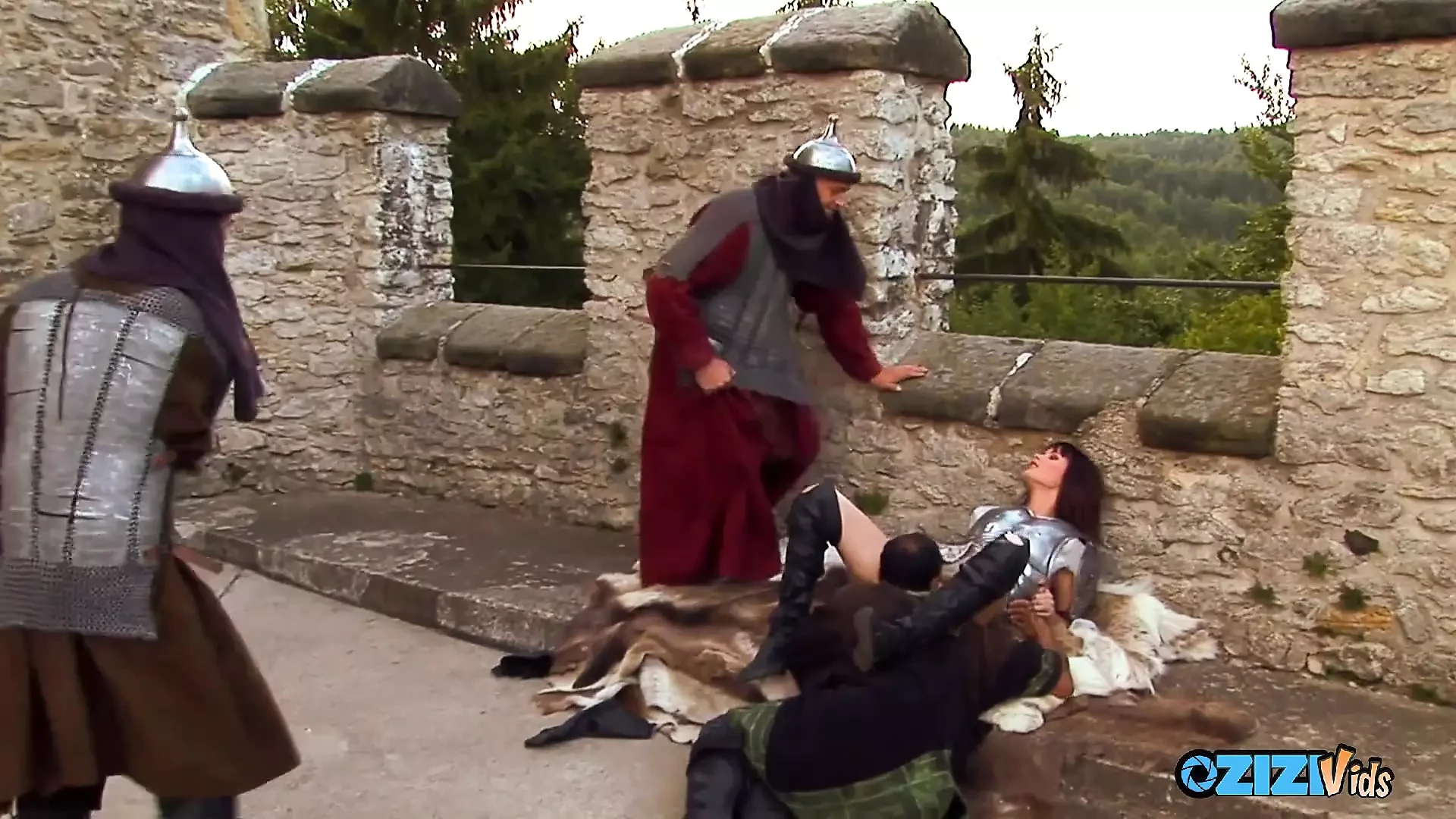 Warrior princess gets gangbanged after a sword fight on the walls