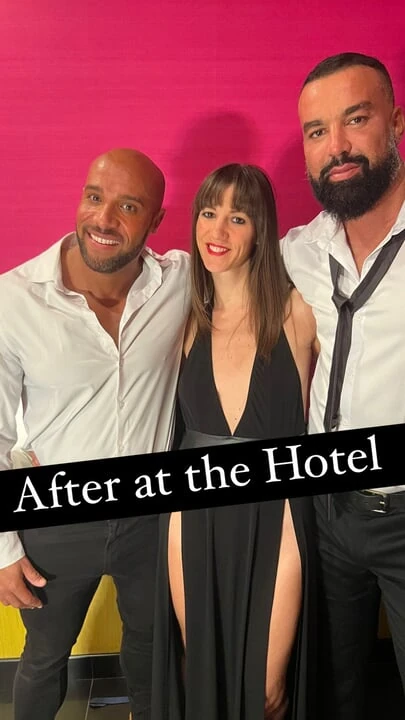 A bodybuilder, an Arab and a brunette enter a hotel and there they have a hard bisexual fuck