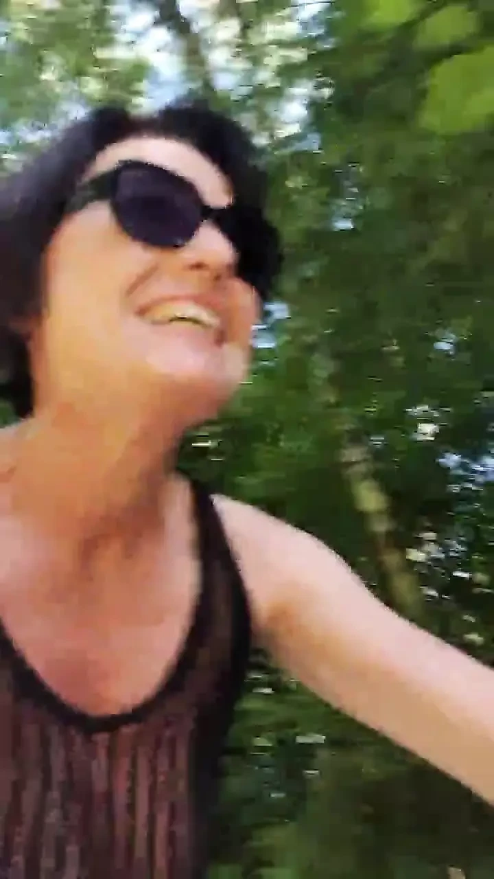Julie shows vagina while riding a bike