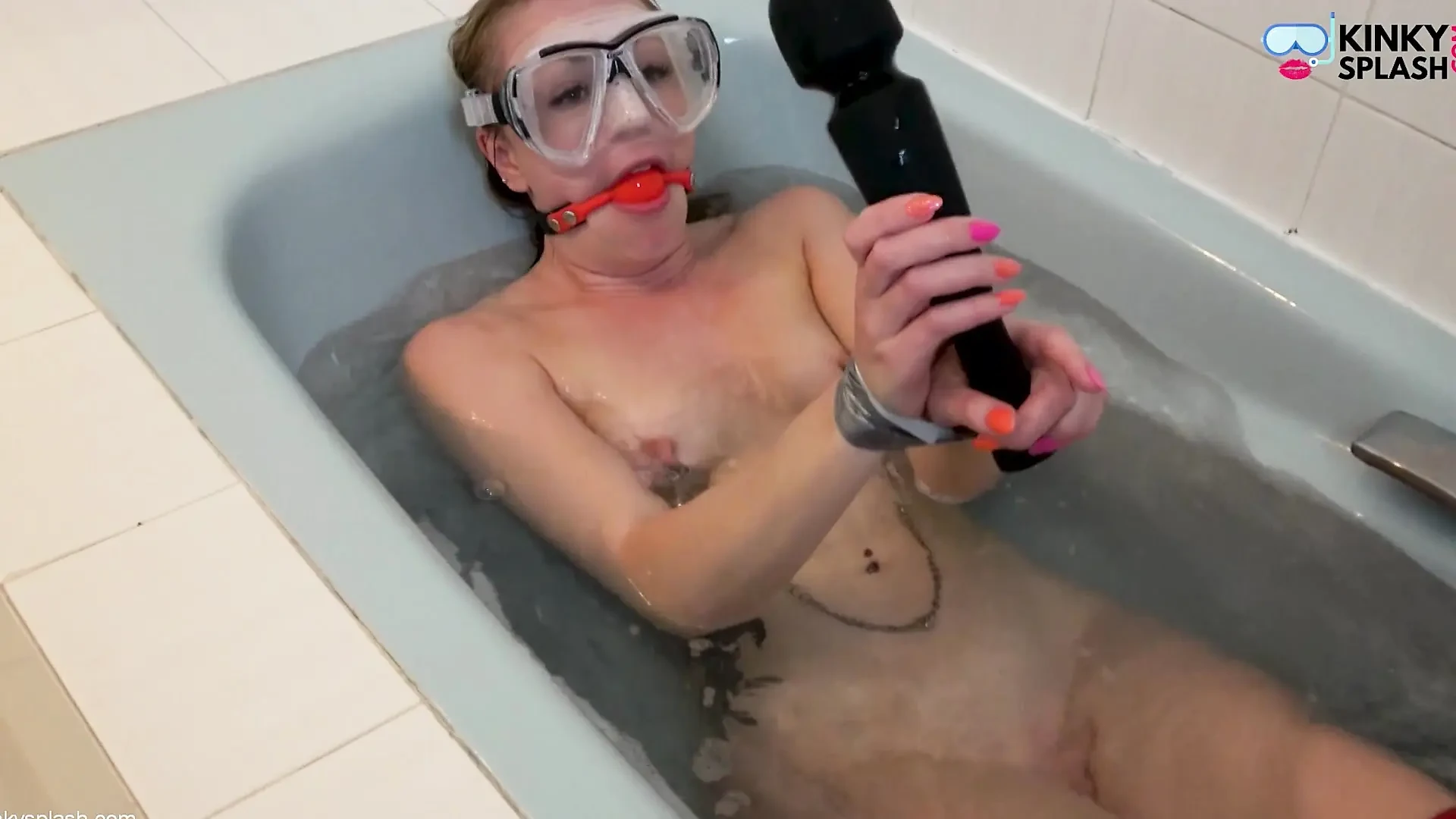 Bath Bondage & Clamps: Roped, Gagged and Vibed Orgasm