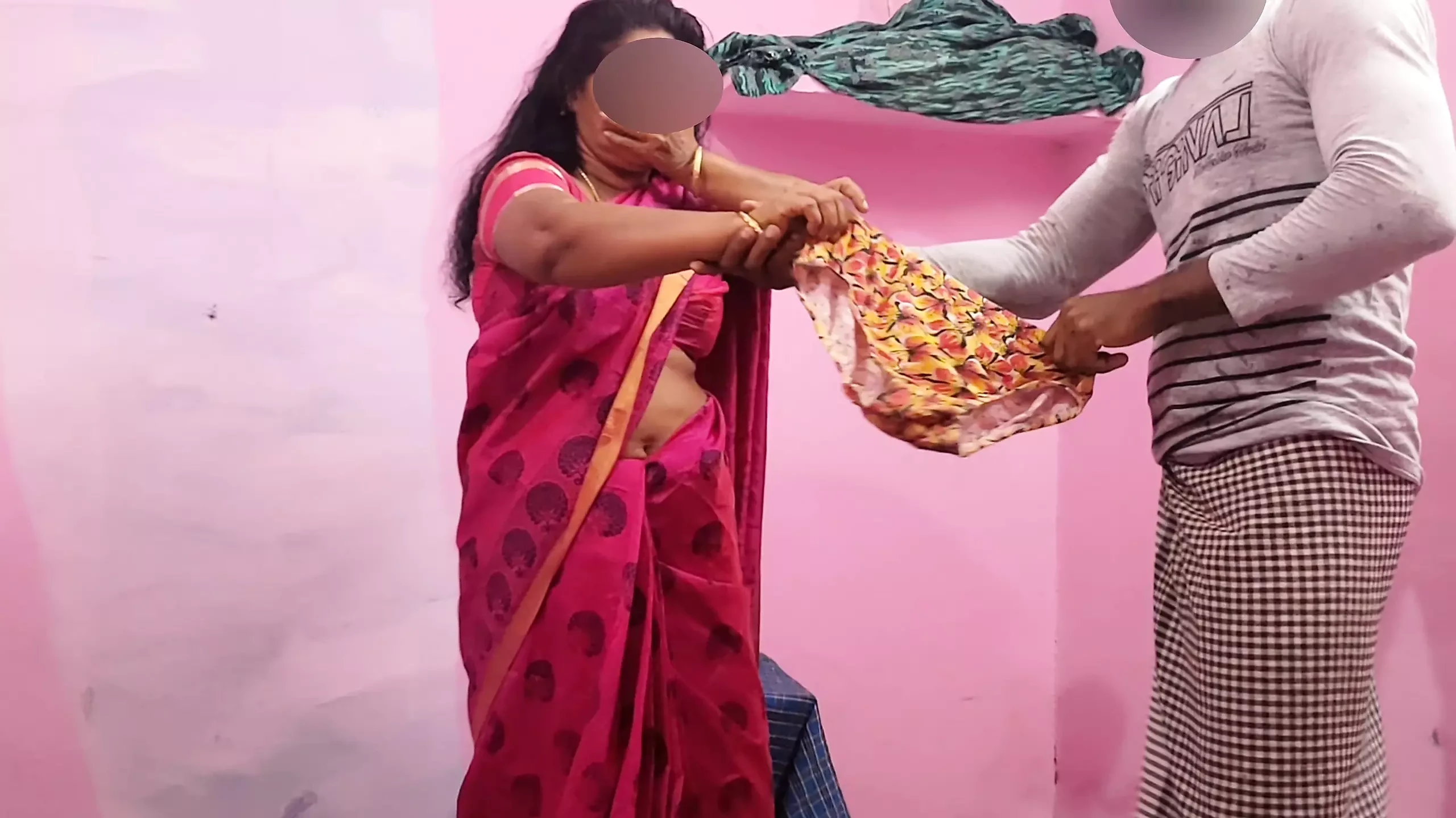 Aunty was bending down and reading something and I was playing with her panties behind her and she saw that I had sex with her.